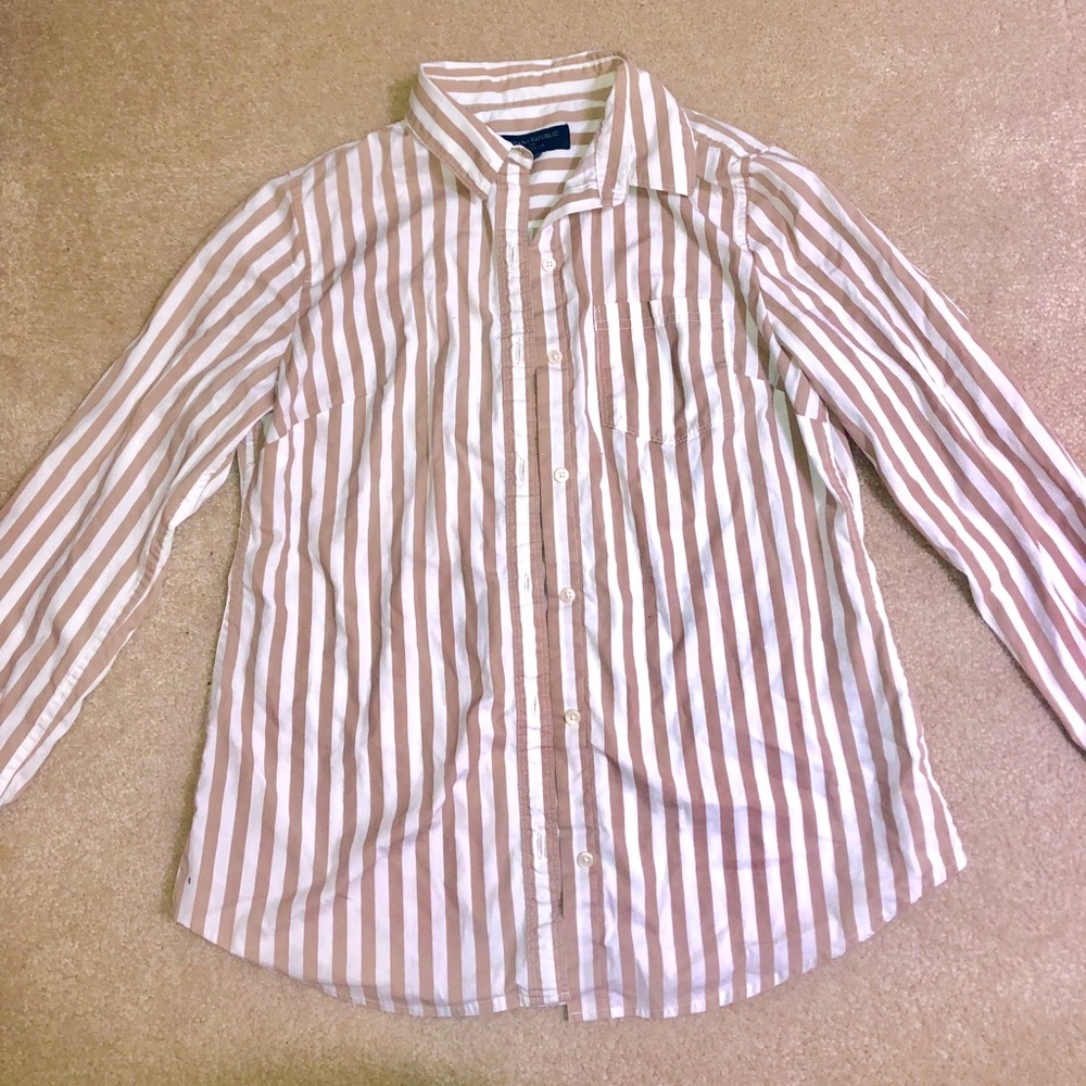 BANANAREPUBLIC Tan & White Striped Button Down